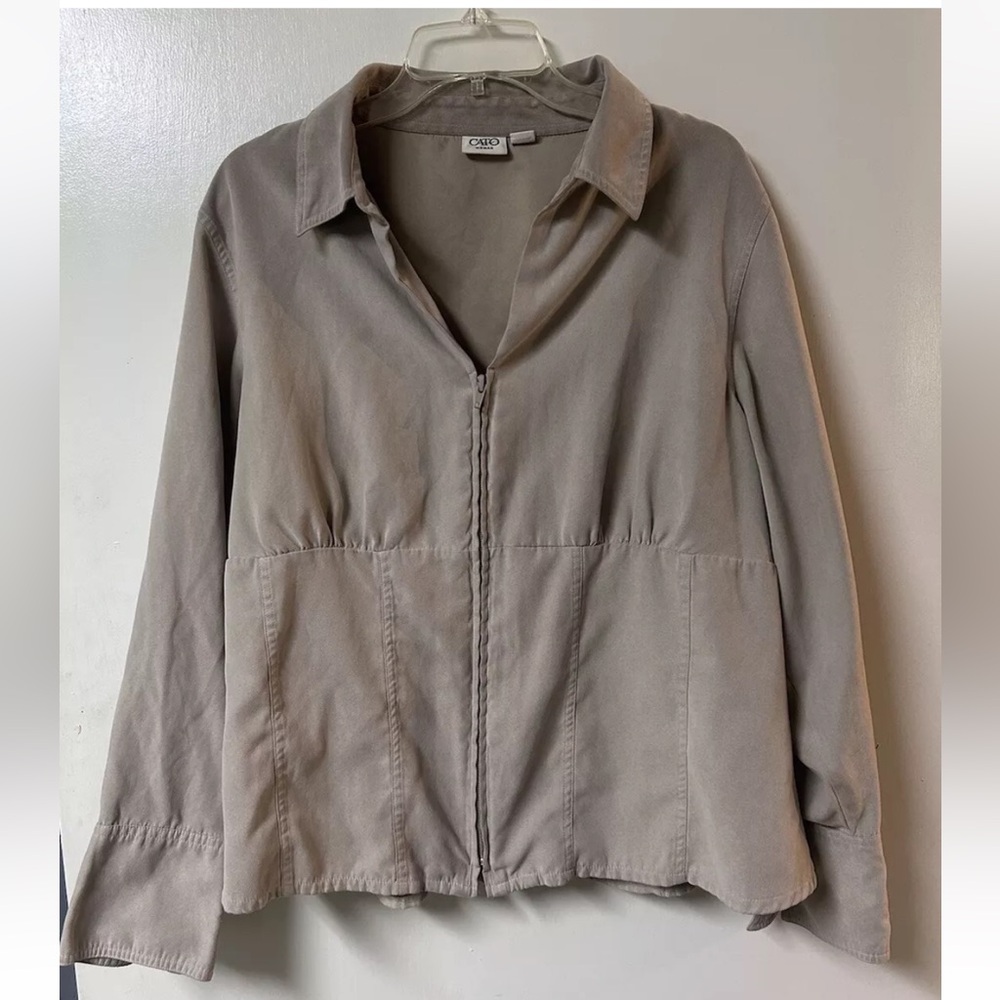 Cato Faux Suede Plus Size Top 18/20W Front Zip Closure Split Cuff  Long Sleeves